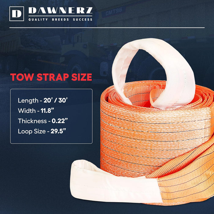 Dawnerz 200,000 lb 30 ft tow strap - Dimensions Infographic