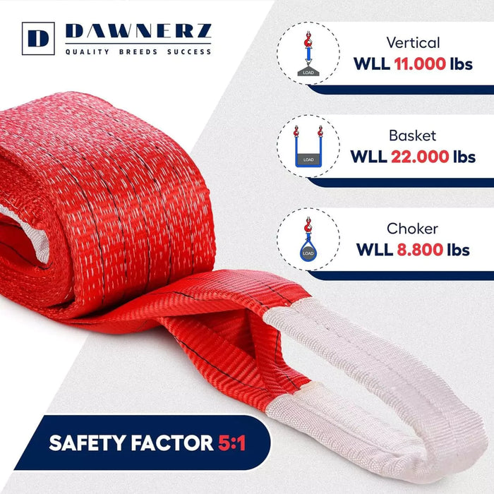 Lifting sling with Working Load Limits (WLL) for different hitch configurations