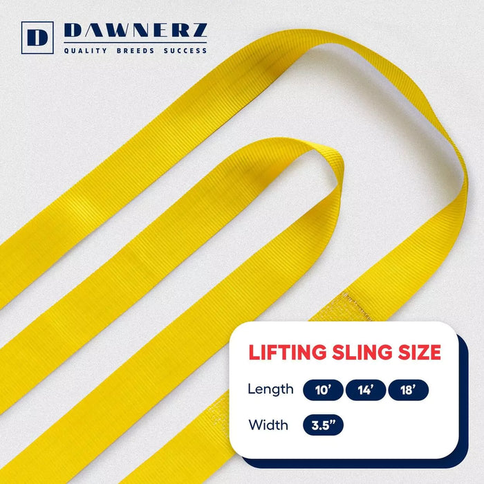 Endless Lifting sling demonstrating size variations, including length and width